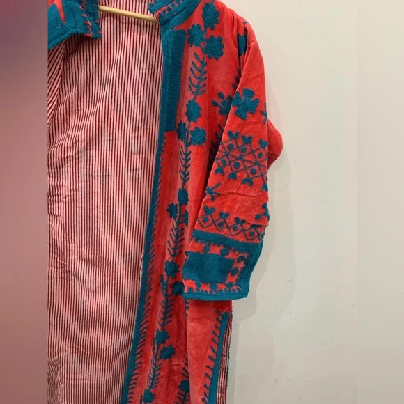 Orange Velvet Suzani Long Jacket - Picture 5 of 8